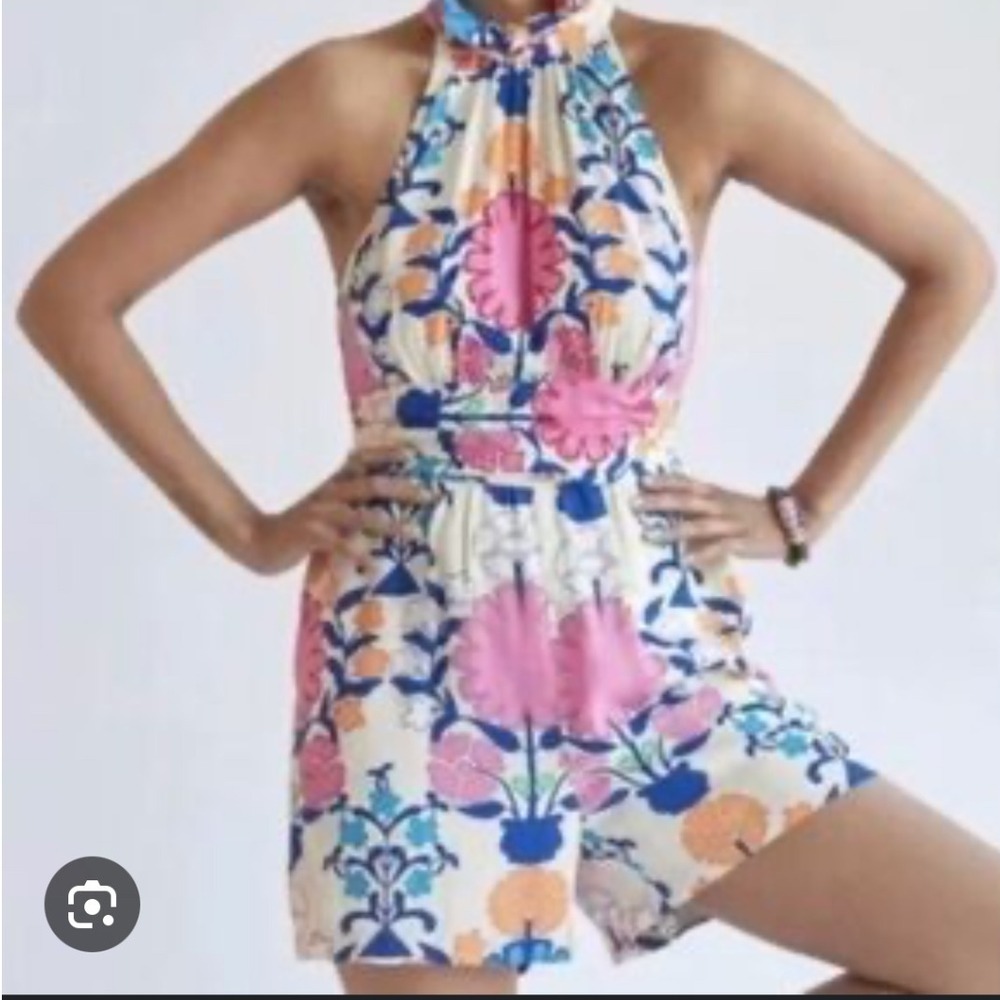 Rachel Rachel Roy Women's Floral Romper Halter Neck Belted 100% Rayon Summer S - Picture 1 of 8